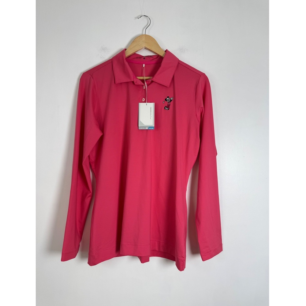 Disneycore Nike Golf Womens L LS Polo Pink Mickey Mouse Walt Disney World NWT